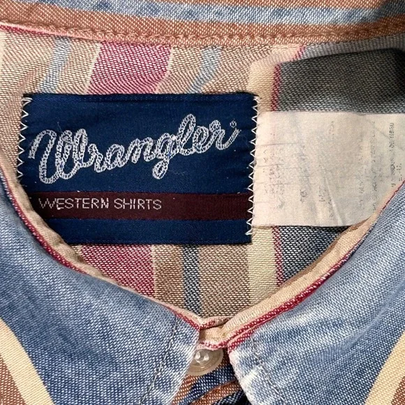 Wrangler Mens Western Brushpopper Shirt Striped Long Sleeve Pearl Snap VTG - Picture 8 of 9